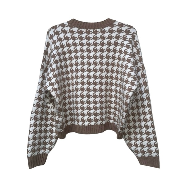 Hollister Brown Cream Houndstooth Cropped Sweater Women’s Large - Picture 3 of 8